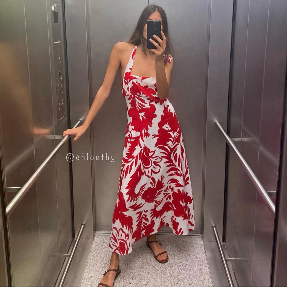 Zara PRINTED LINEN BLEND DRESS